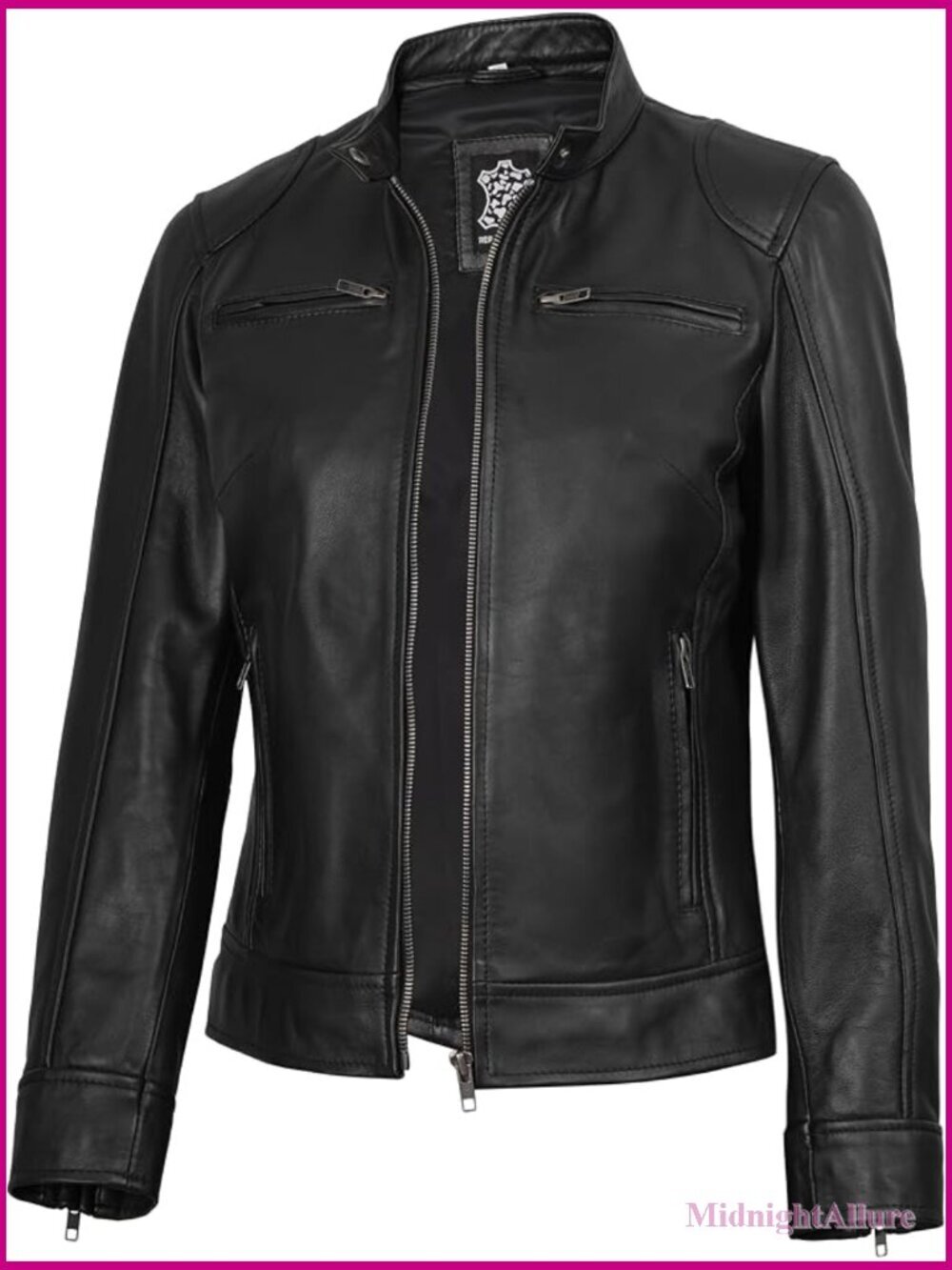 Real Lambskin Leather Jacket Women Fitted Trench Coat Zip Closure
